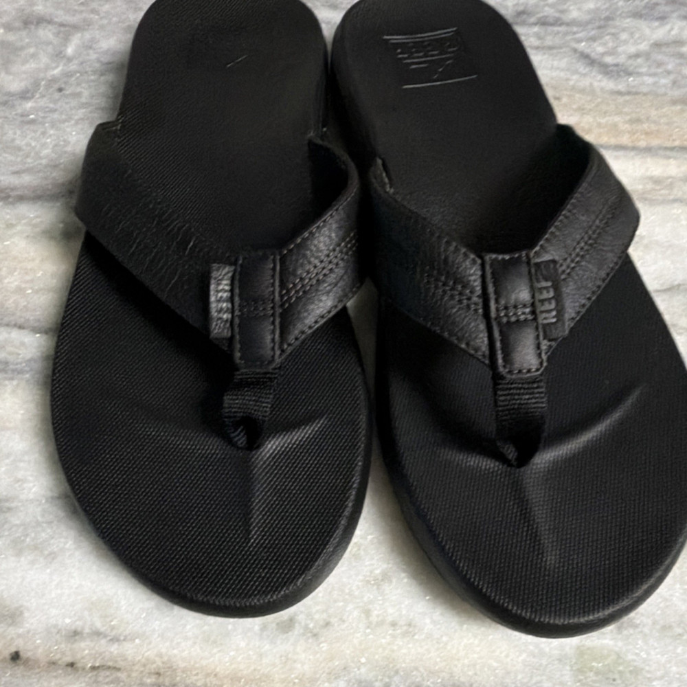 Reef Men's Black Leather Thong Sandals Slip-On Casual Summer Size 13