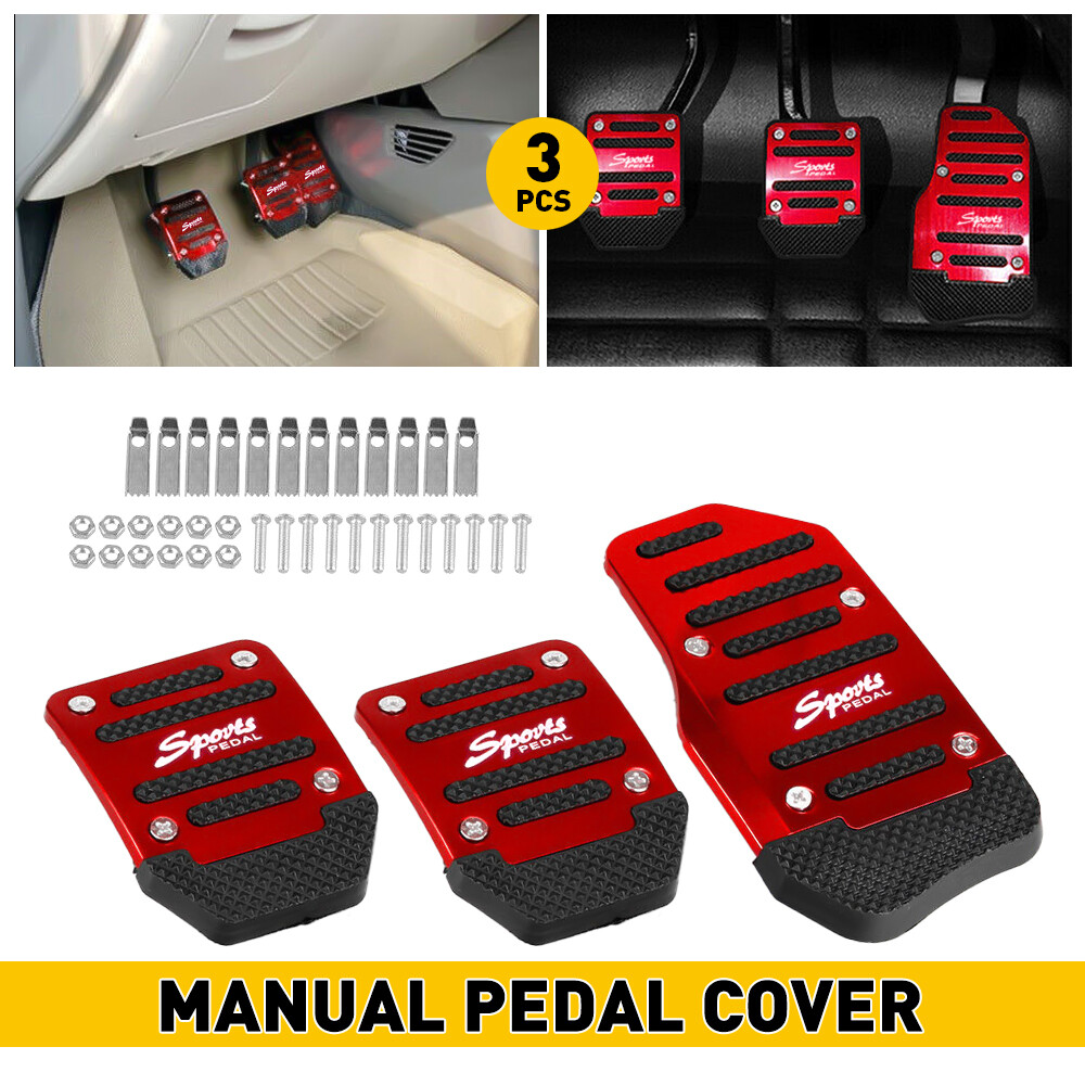 Red Non-Slip Manual Gas Brake Foot Pedal Pad Cover Car Accessories Parts 3Pcs US