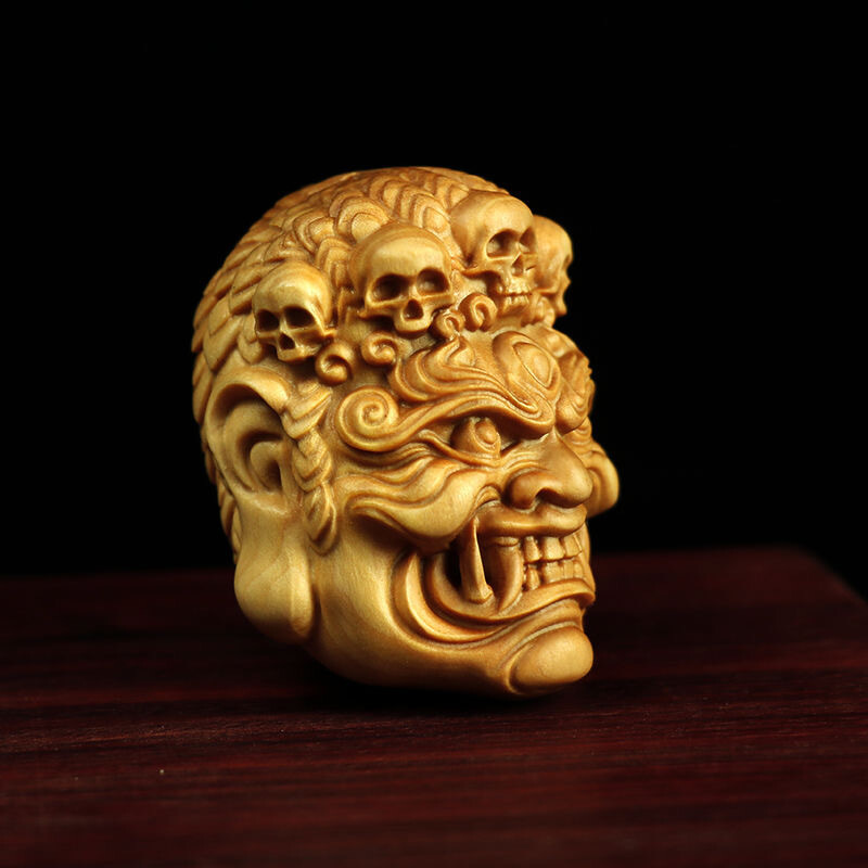 Sculpture Wood Carving Fudo Myoo Tsuge Object Netsuke Ornament Kuromezuke