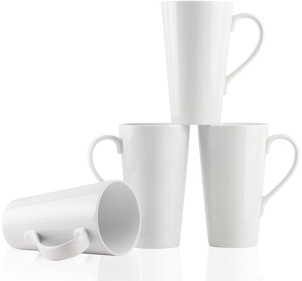Large Coffee Mugs Set, 16 OZ Tall Coffee Cups with Handle, White Coffee Mugs ...