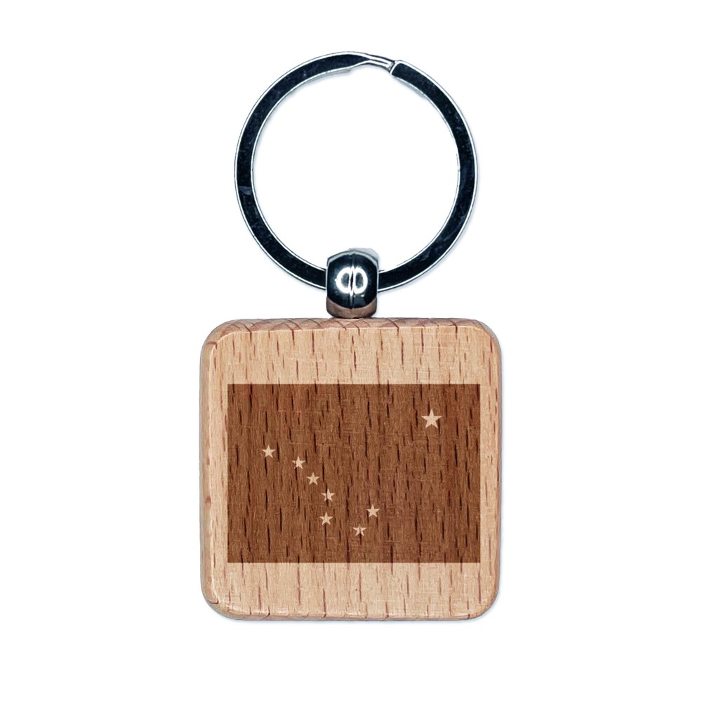 Alaska State Flag Wooden Square Keychain Charm with Engraved Design  