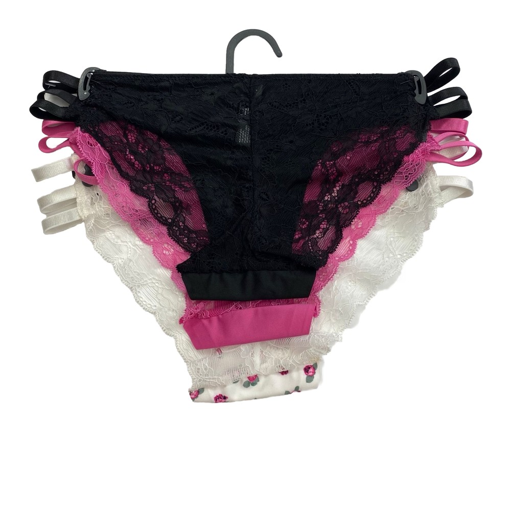 XOXO Intimate XO7569 3PC Sexy Side CUTOUTS LACE BACK Bikini Panties Size L New