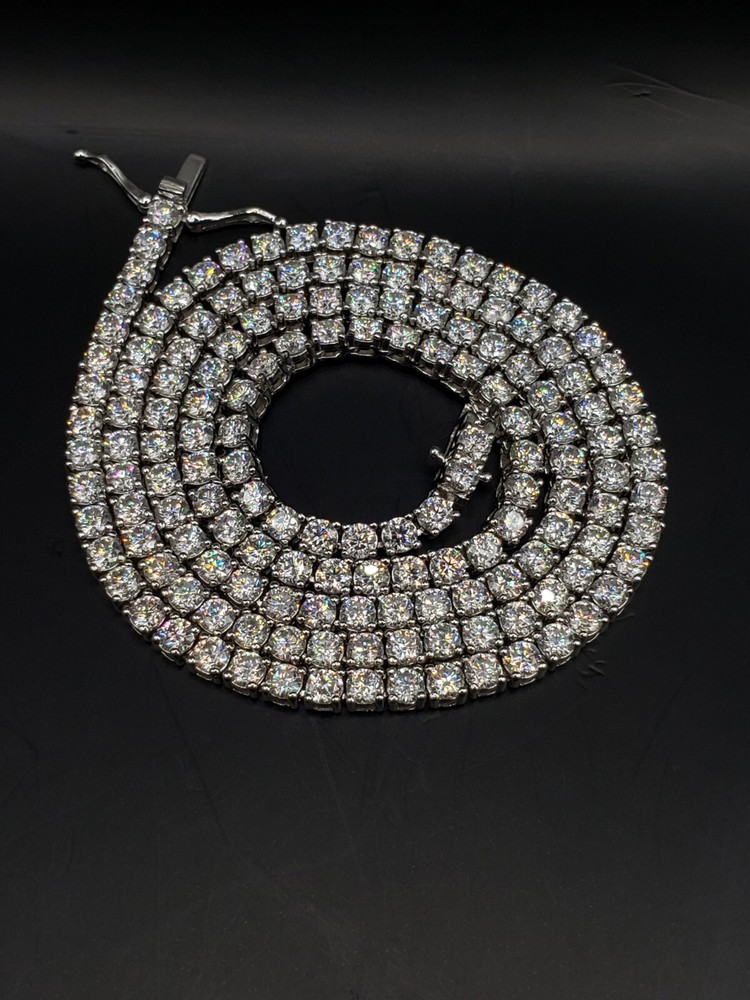 3mm Moissanite Sterling Silver Tennis Chain Necklace 20 Inches