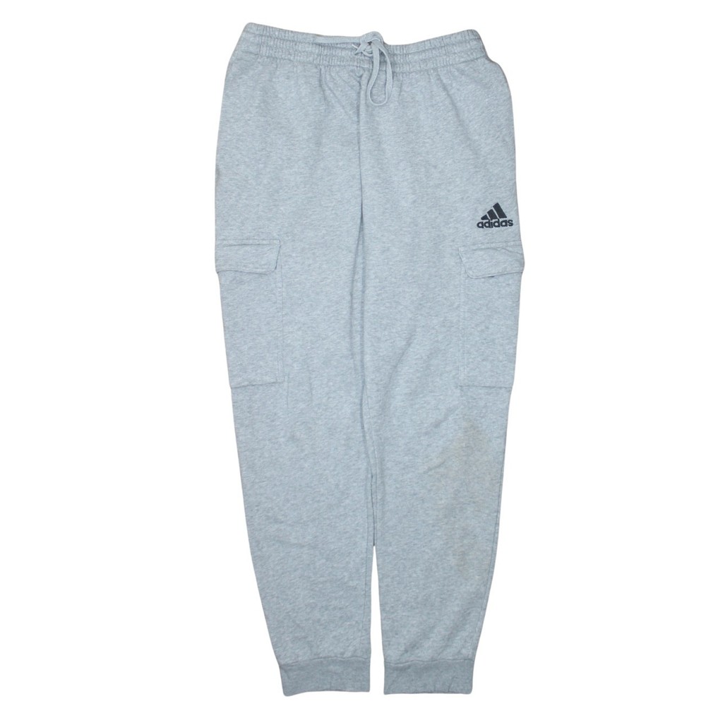 Adidas Mens Joggers Grey Fleece Cargo Pockets Embroidered Logo Cuffed Sweat L
