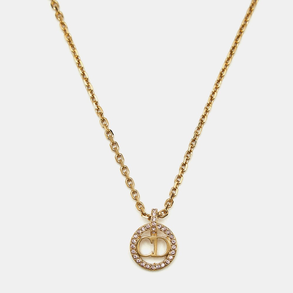 Dior Petit CD Crystal Gold Tone Necklace with Pendant