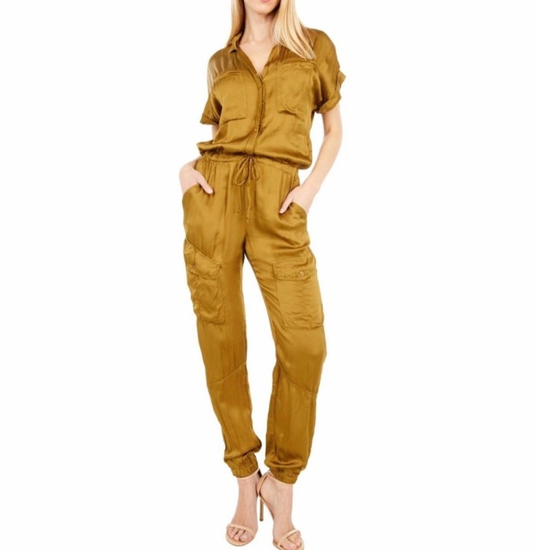 Young Fabulous & Broke Truman Jumpsuit satin safari fern olive green size small