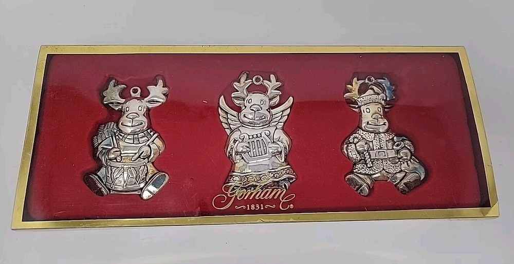 Gorham Silver Plated Ornaments Set of 3 Reindeer Christmas 6198485