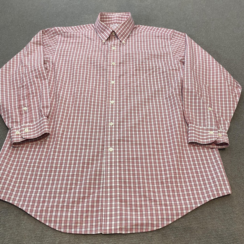 Brooks Brothers Shirt Mens 16-2/3 Red White Check Plaid 346 Non-Iron Button Down