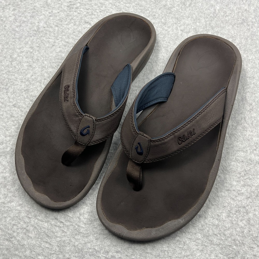 OLUKAI Ohana Sandals Men's 12 Dark Brown Comfort Thong Flip Flops Beach Shoes