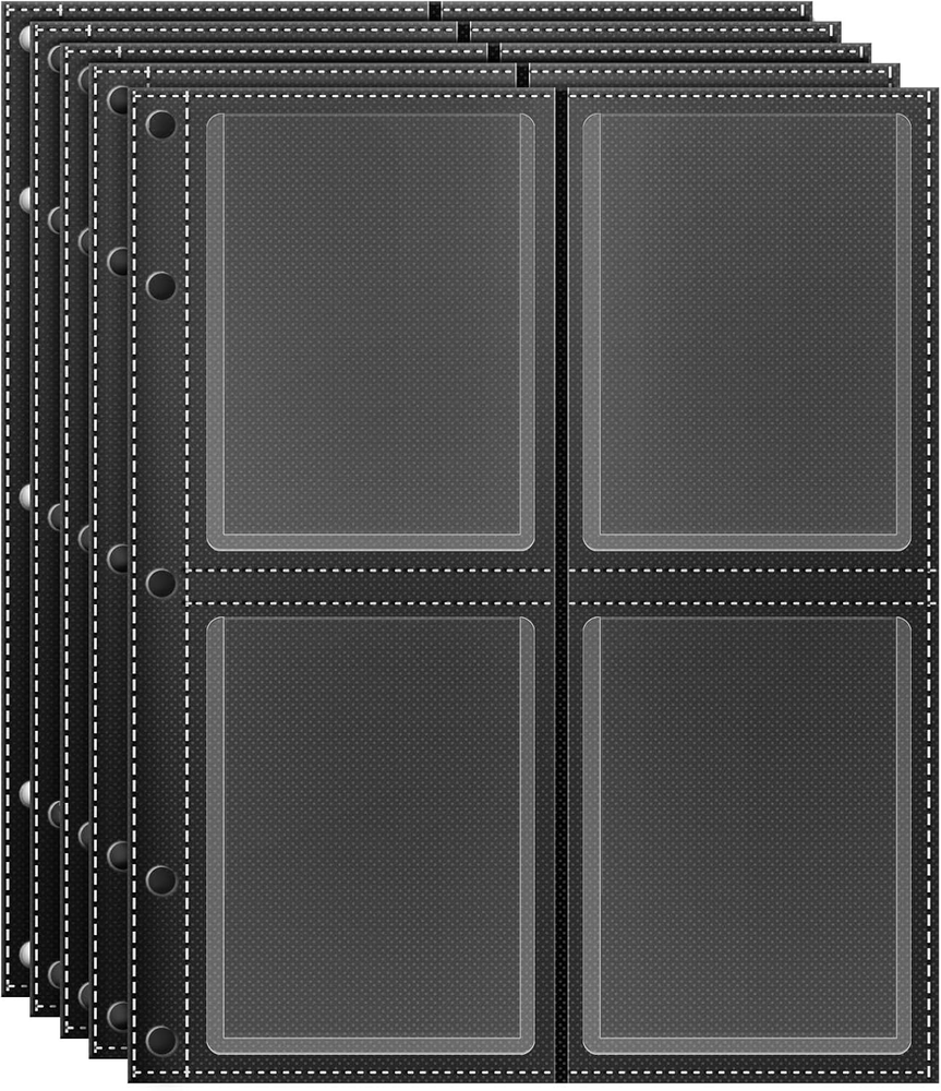 Top Loader Sleeves 4-Pocket Trading Card Storage Refill Binder Pages – 25 Pack