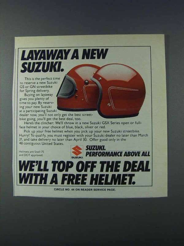 1981 Suzuki Motorcycle Ad - Buy Now with Layaway Financing  
