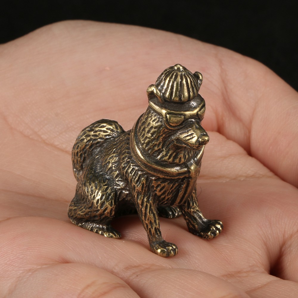 Solid Brass Dog Figurine Small Statue Home Ornament Figurines Collectibles