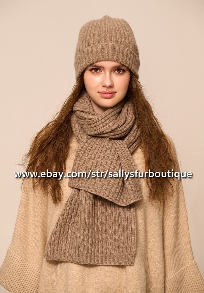 Sallys Soft Mongolian Cashmere Hat and Shawl Set 190x30cm