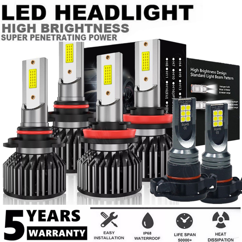 LED Headlight + Fog Light Bulbs Combo Kit For Chevy Suburban Tahoe 2007-2014 6x