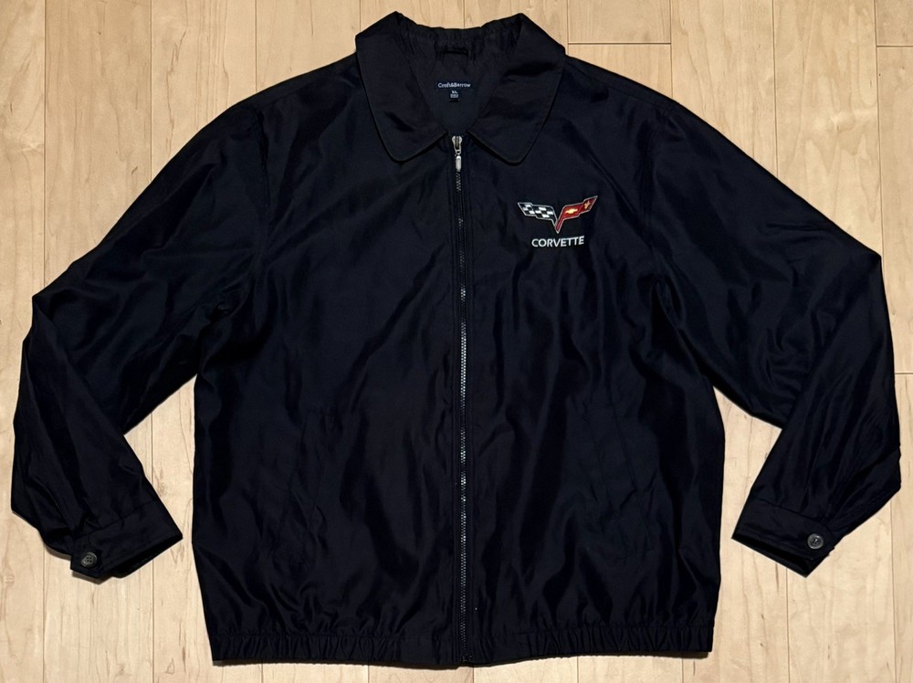 Corvette C6 Logo Embroidered Full Zip Bomber Racing Jacket Sueded Black Men’s XL