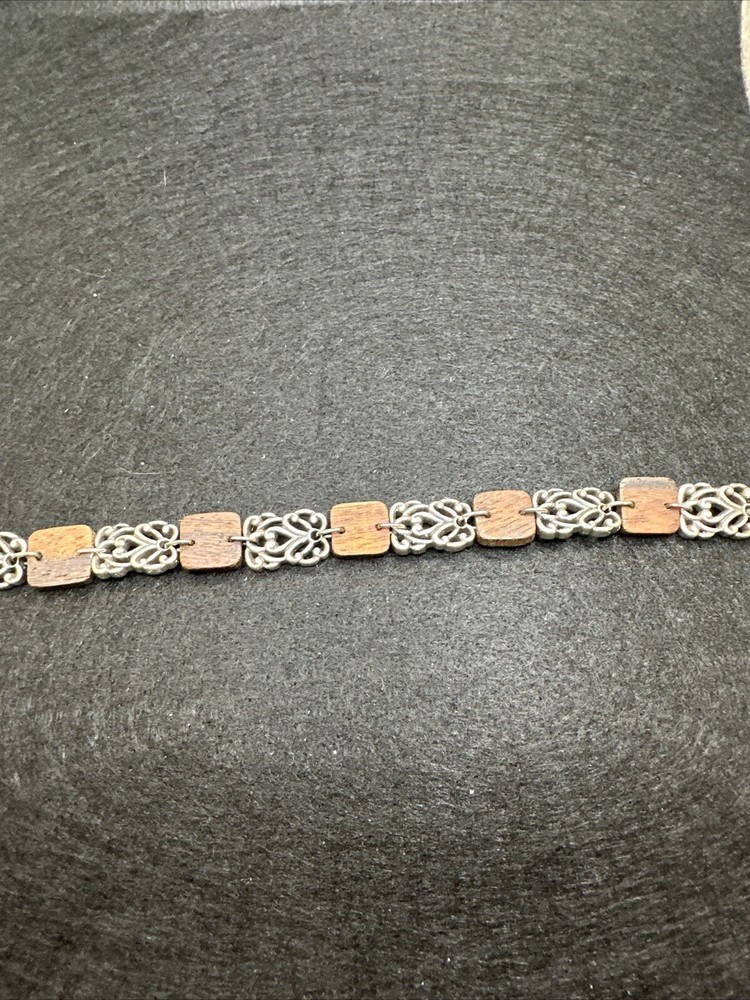 Brighton Katu Brown Wood Silver Retired Bracelet Vintage Style