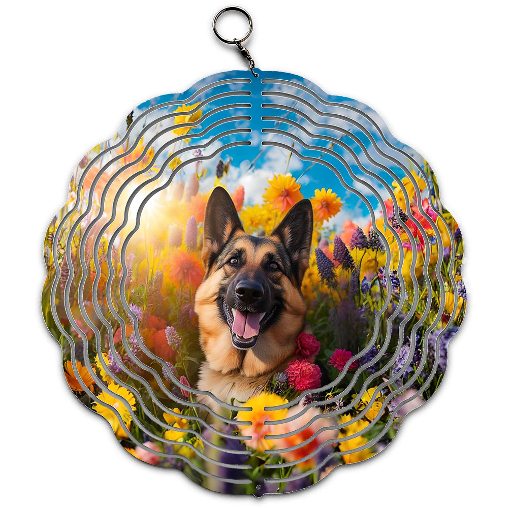 Colorful Flowers German Shepherd Design Wind Spinner