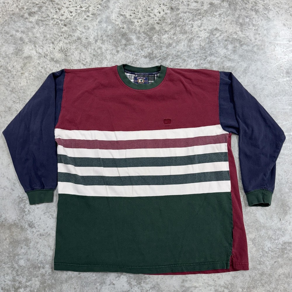 Duck Head Sweatshirt Mens XL Burgundy Green Navy Colorblock Striped preppy 90s