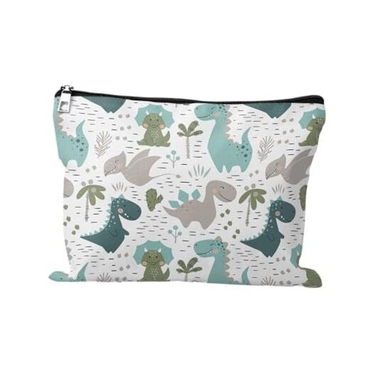 Cute Dinosaur Makeup Bag Large Zippered Cosmetic Pouch Dino Themed
