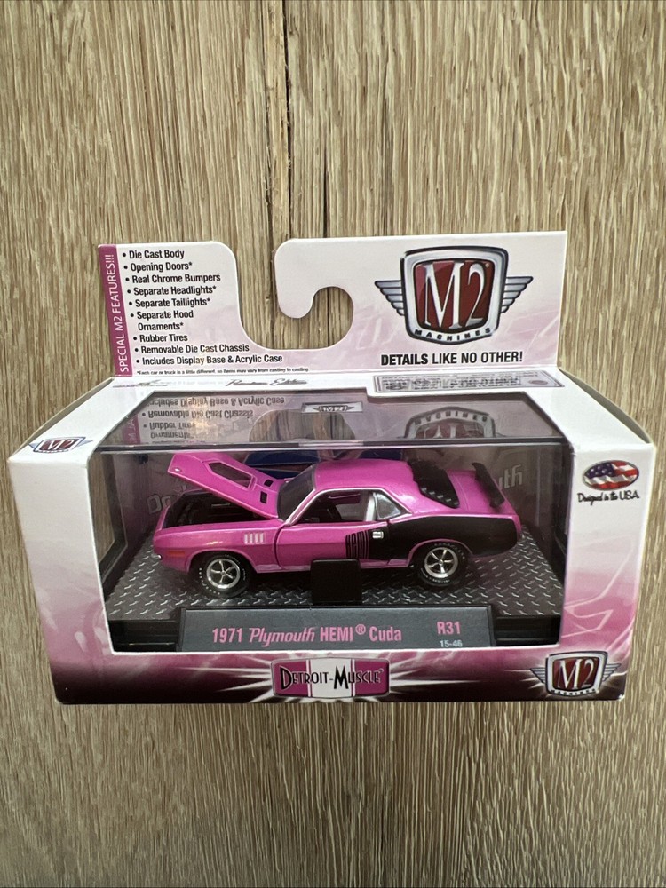 M2 Machines 71 1971 Plymouth HEMI Cuda Detroit-Muscle Car Mopar R31 15-46 Pink