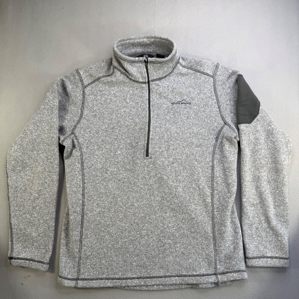 Eddie Bauer Fleece Quarter Zip Pullover Sweater Mens L Gray Heathered Outerwear