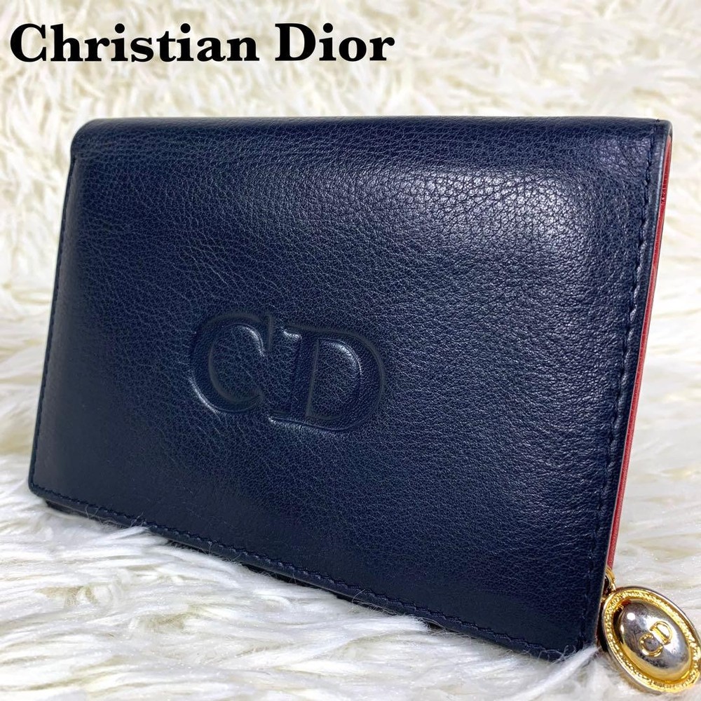 Christian Dior CD Logo Black Leather Bi-fold Compact Wallet 4299