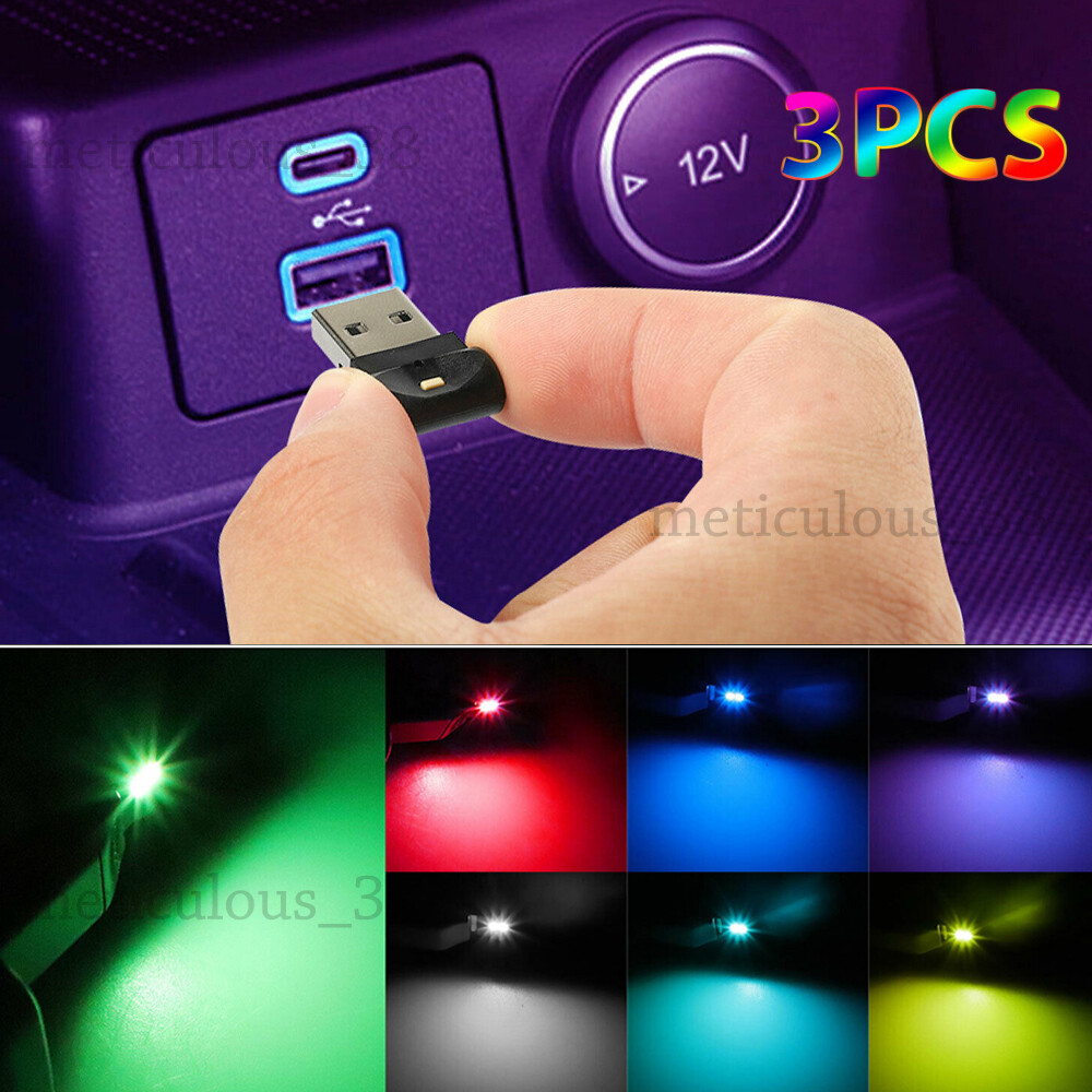 3PCS Mini USB RGB LED Car Interior Atmosphere Lights Touch Key Neon Ambient Lamp