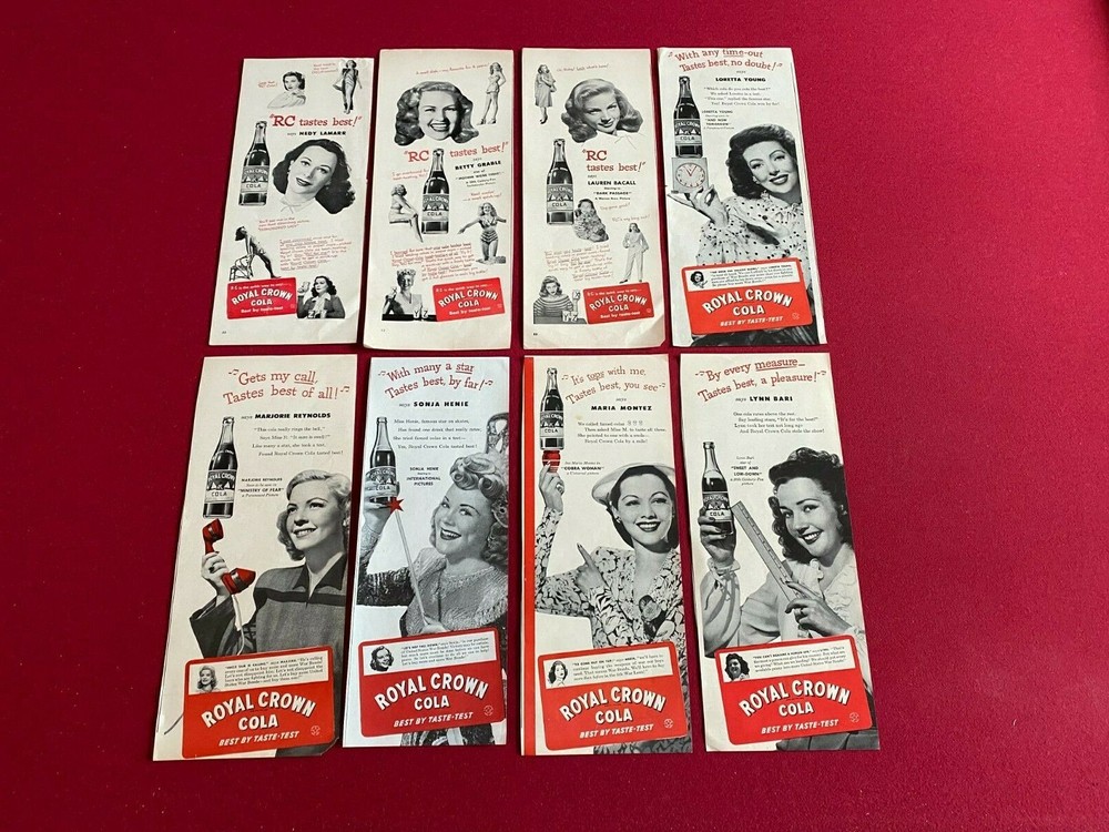 1940's, ROYAL CROWN COLA, Magazine Display Ads - 8 (Scarce / Vintage) Bacall
