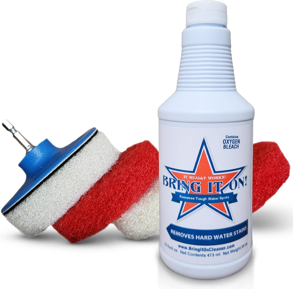 Bring It on Cleaner Hard Water Stain Remover, Shower Door Cleaner plus Scrubbing