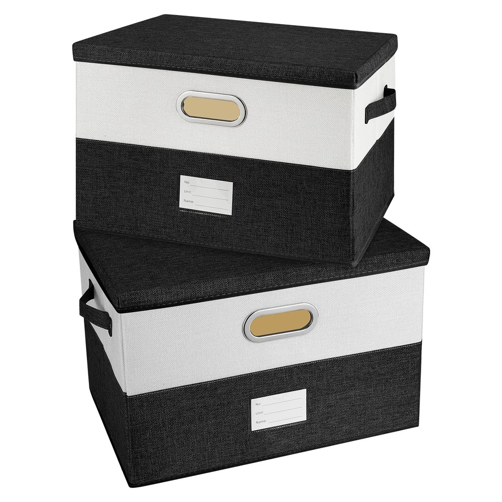 Large Linen Fabric Foldable Storage Bins with Removable Lid and Handles, Wash...