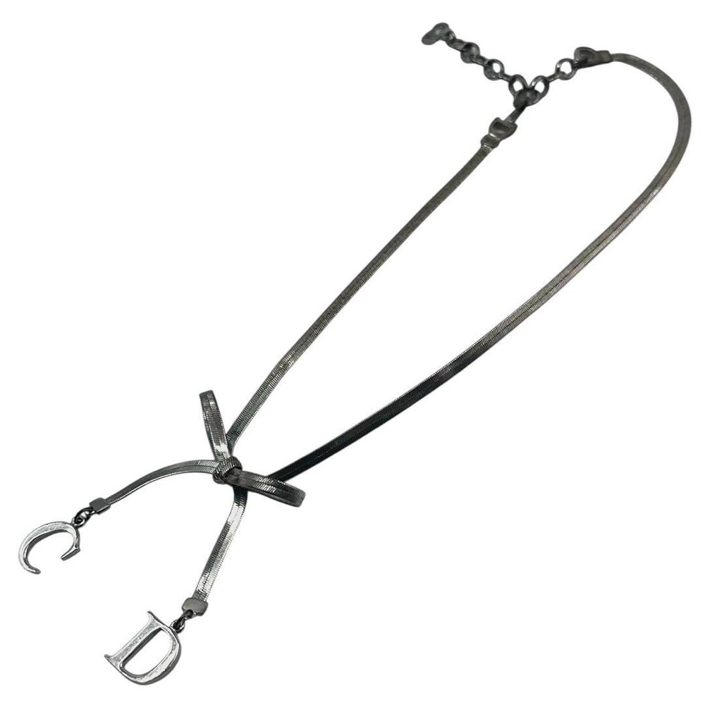 Christian Dior CD Ribbon Necklace Elegant Pendant Womens Fashion Jewelry Gift