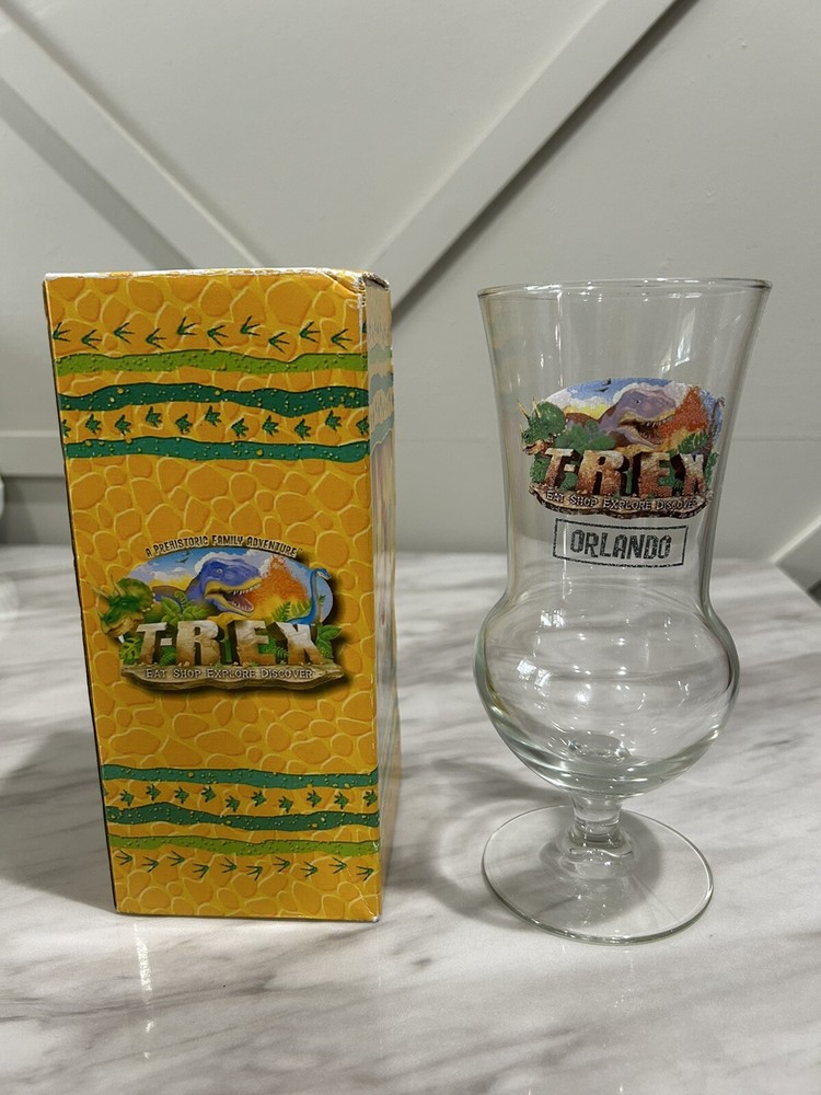 T-REX Hurricane Glass Disney Downtown Orlando Souvenir Dinosaur Cocktail Cup EUC
