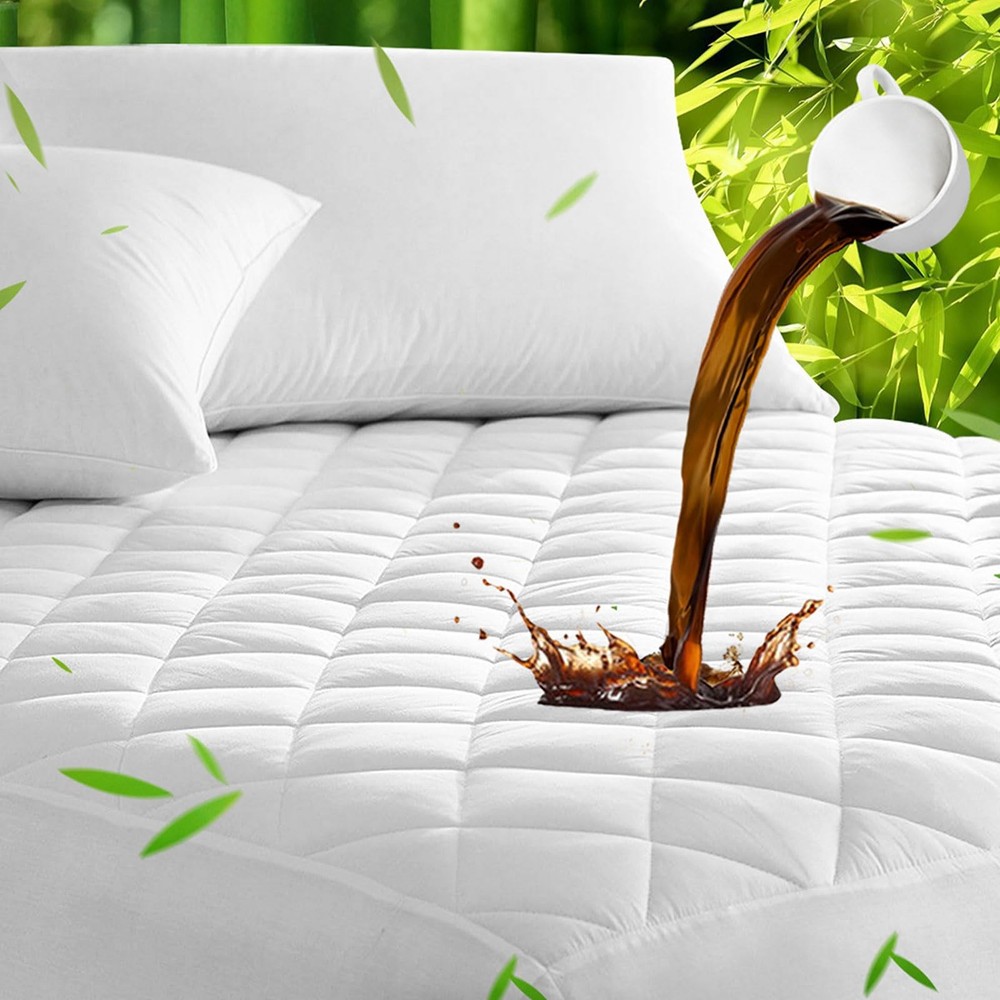 Waterproof Bamboo Rayon Full Mattress Pad with Deep Pocket Fitted Design-image