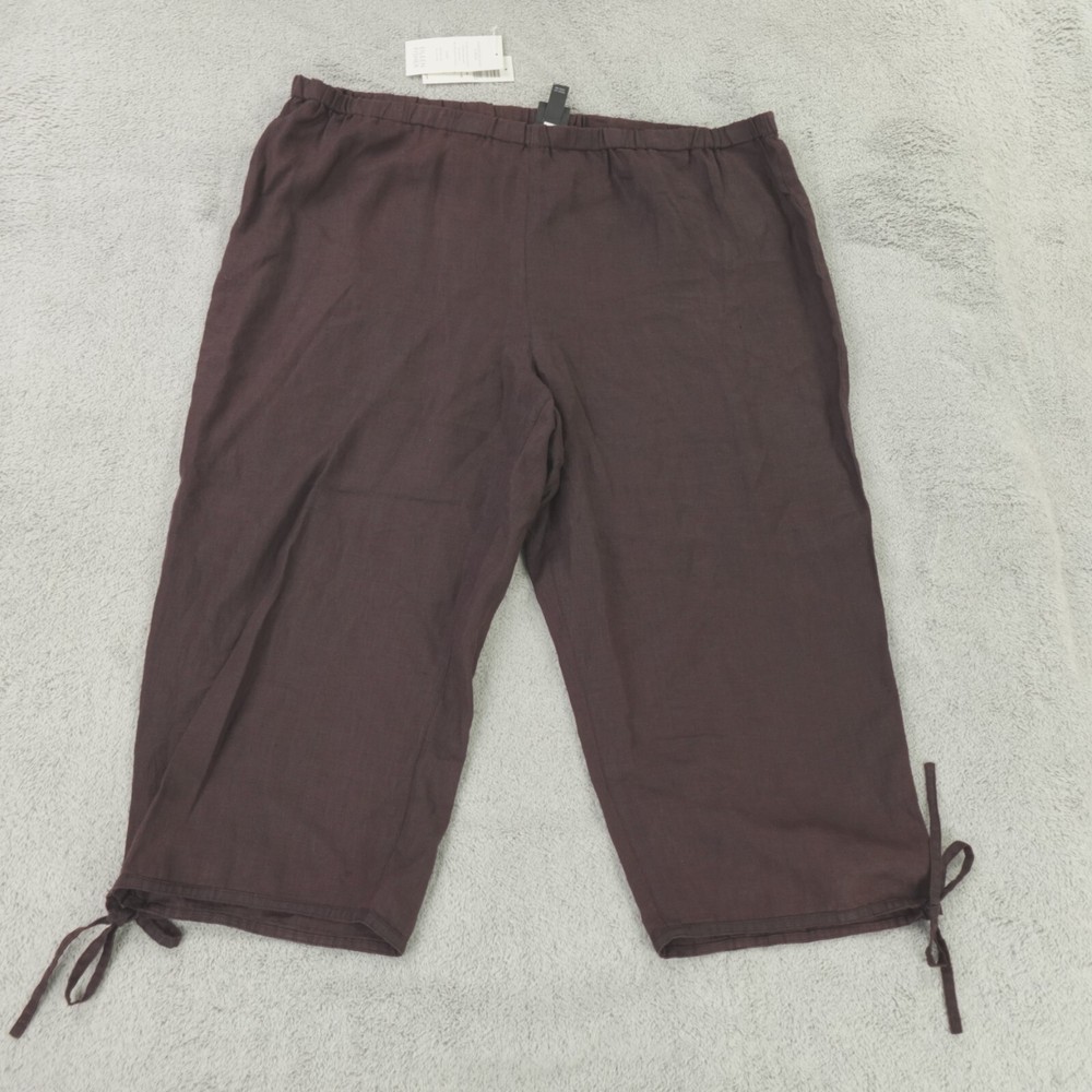 Eileen Fisher Pants Womens XL Brown Linen Handkerchief Wide Leg Capri Lagenlook