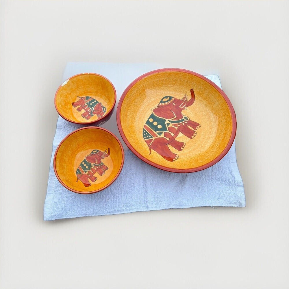 3 Piece Pier 1 Elephant Themed Pasta Serving Bowl Set