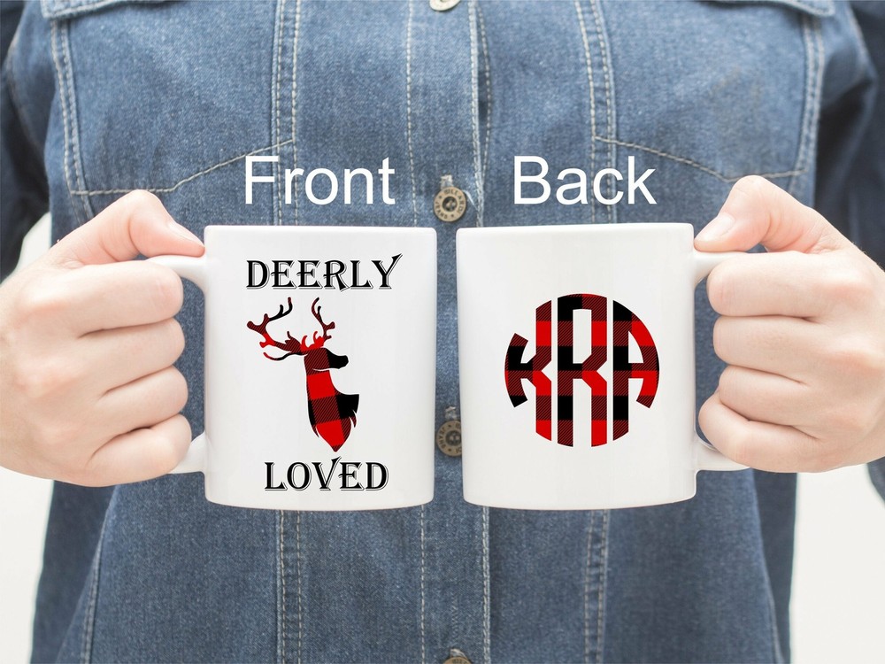 Deerly Loved Plaid Mug Plaid Monogram Plaid Deer Plaid Gifts Gifts For Her