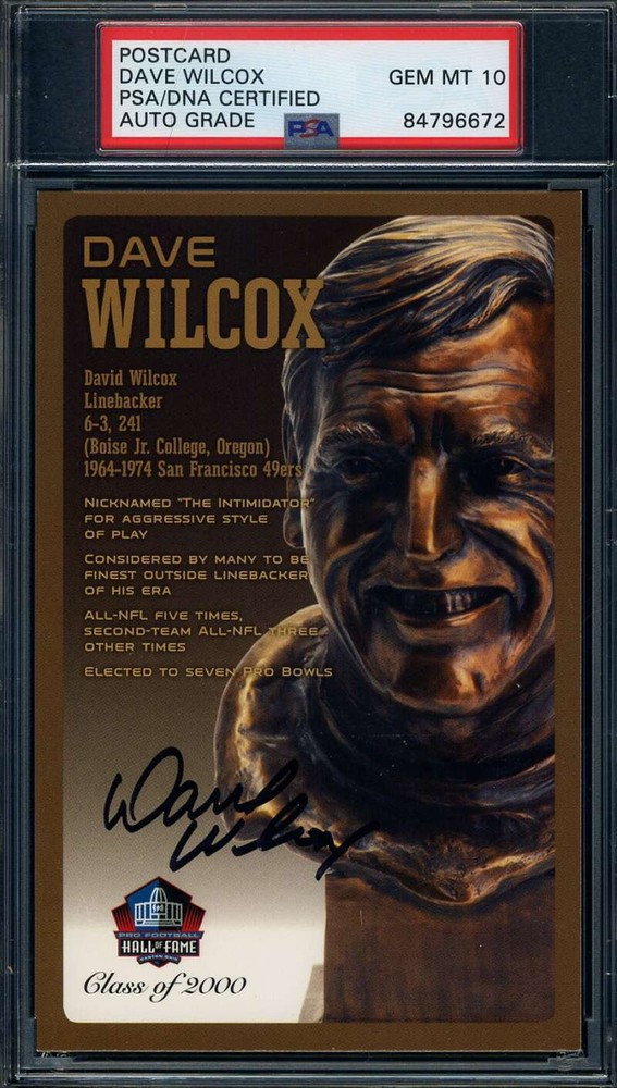 Dave Wilcox Gem Mint 10 PSA DNA Signed HOF Bronze Bust Postcard Autograph