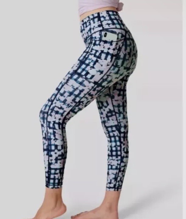 Sweaty Betty Super Sculpt Blue Floral Check Workout Leggings Size XXS