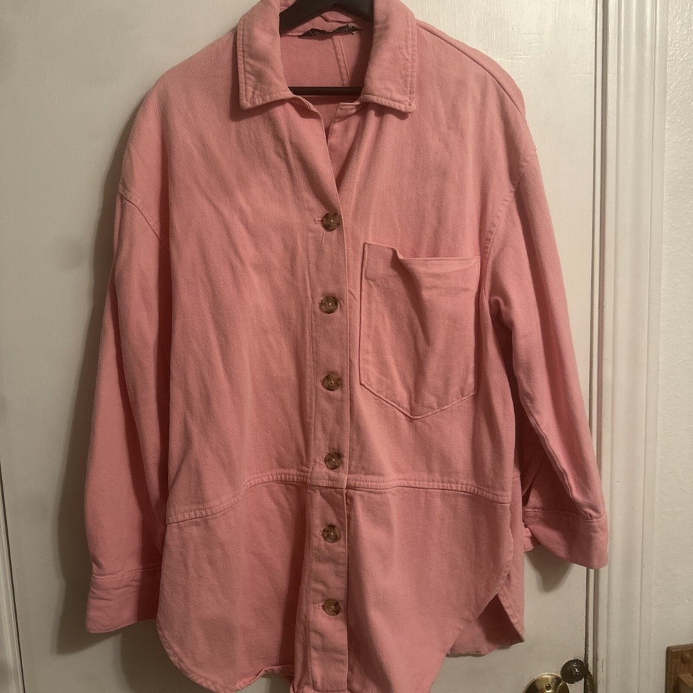Zara Pink Denim Oversized T-Shirt/Jacket Sz | M |