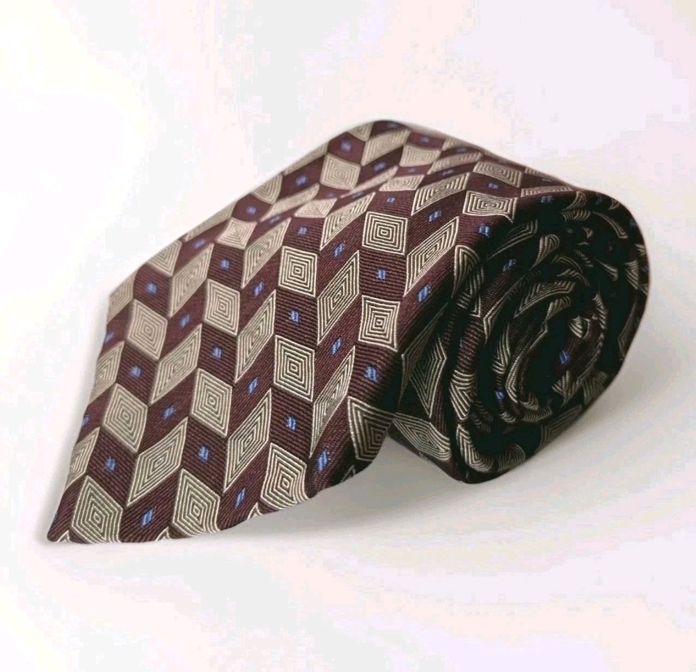 Polo Ralph Lauren Handmade Silk Tie Burgundy Geometric Diamonds 4x59 Necktie
