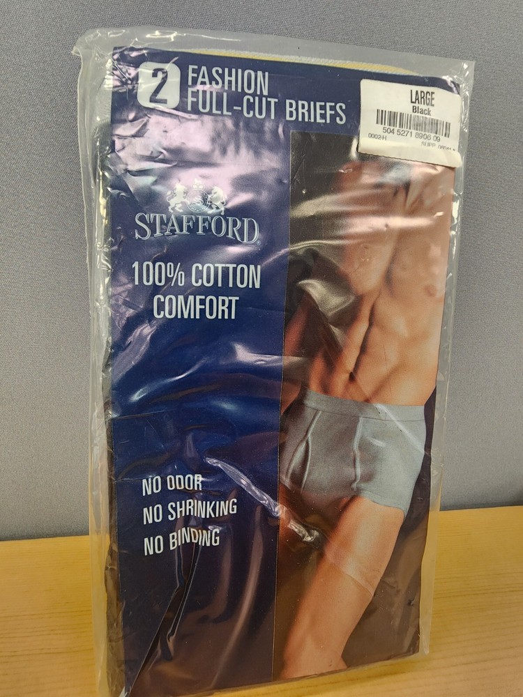 Stafford Mens Fashion Full Cut Briefs SZ L 36/38 2 Pack Black Cotton No Odor/Srk