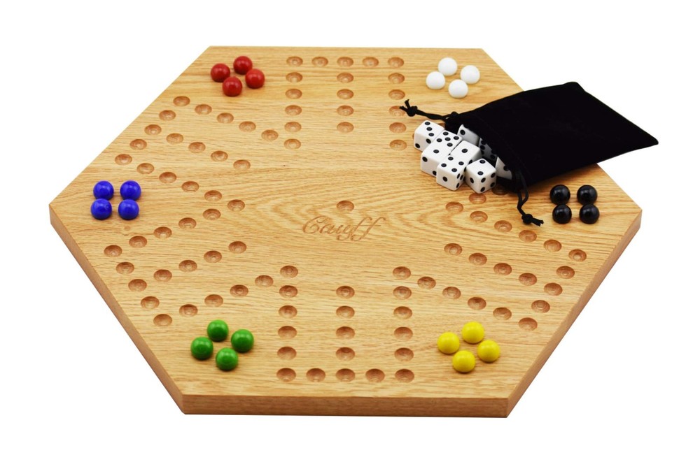 Solid Oak Double-Sided Aggravation Marble Board Game 16-Inch Wooden