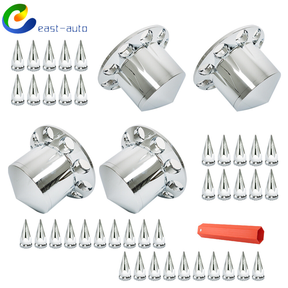 Semi Truck 33mm Spiked Chrome Rear Axle Wheel Cover Set