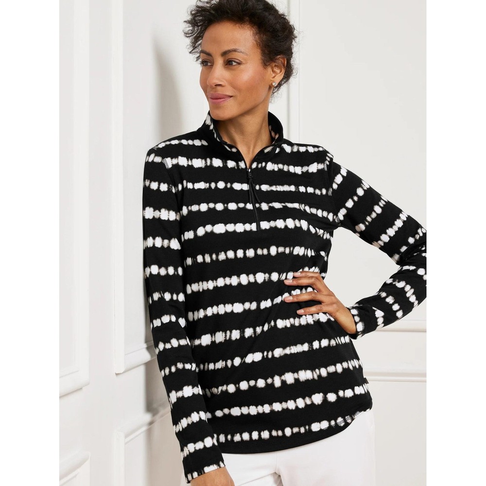 T Talbots Tie-Die Stripe Quarter Zip Pullover Top 1X Modal Cotton Jersey Travel