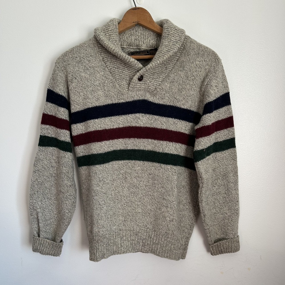 Vintage Eddie Bauer Mens Medium Sweater Shawl Collar Wool Blend Stripes USA