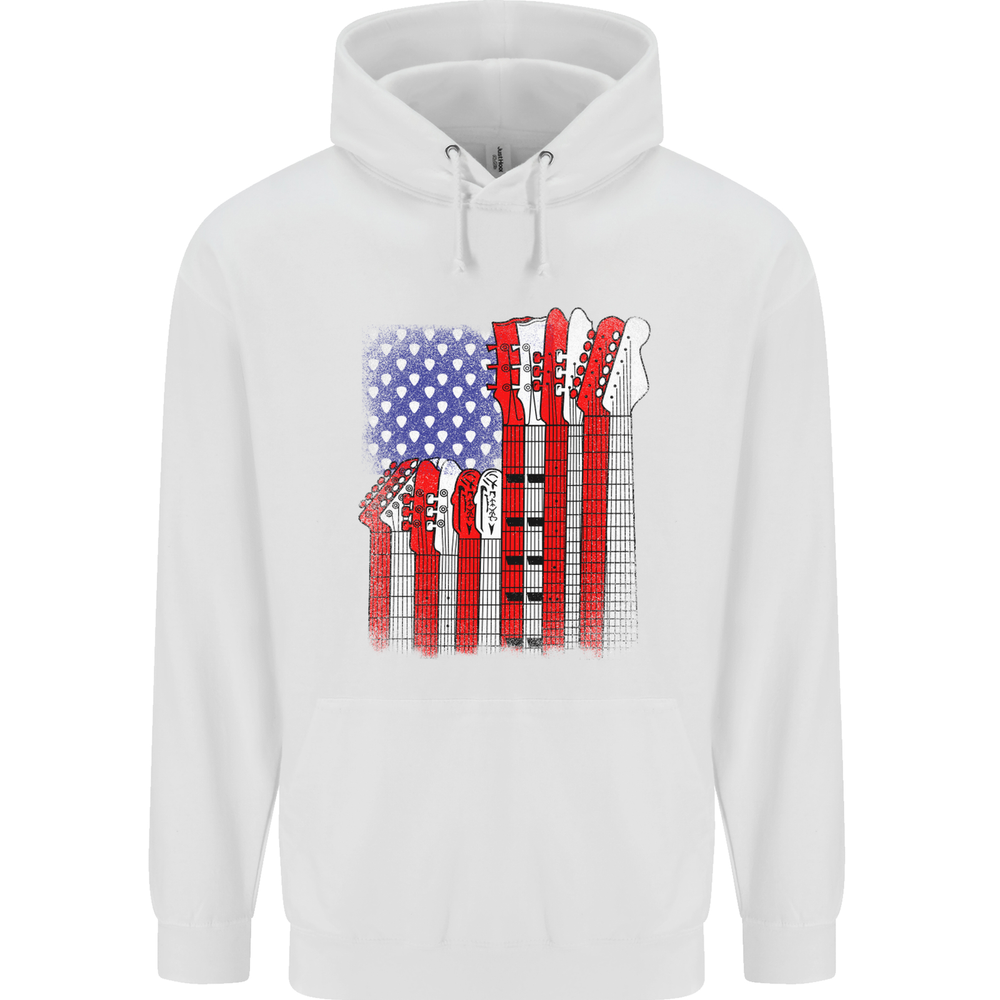 USA Guitar Flag Guitarist Electric Acoustic Mens 80% Cotton Hoodie
