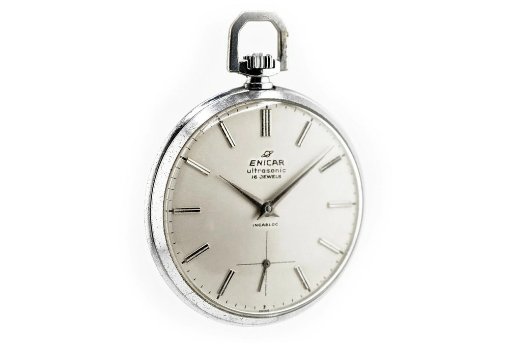 ENICAR Sonic Pocket Watch Cal.UNITAS Hand-wind Swiss SS 1950s