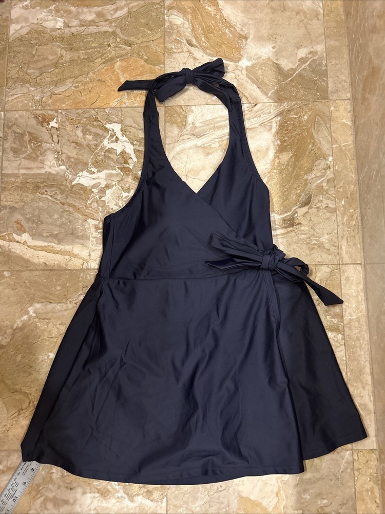 J.Crew $128 Halter Wrap Swim Dress Navy Size 2 BC122