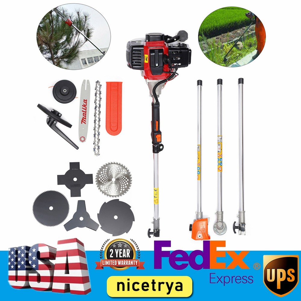 Gas Powered Brush Cutter Grass Trimmer Lawn Mower Multi-Functional 52CC 2-Stroke