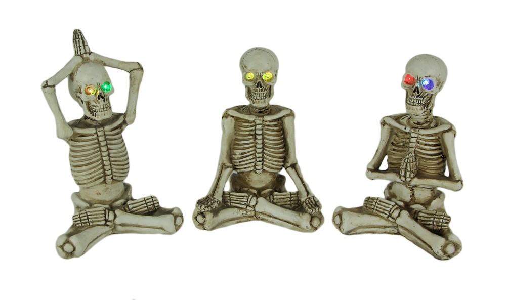 Scratch & Dent Bone Stretchers Yoga Skeleton Figurines with LED Eyes Set of 3